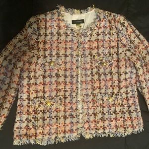Multi colored tweed blazer with fringe